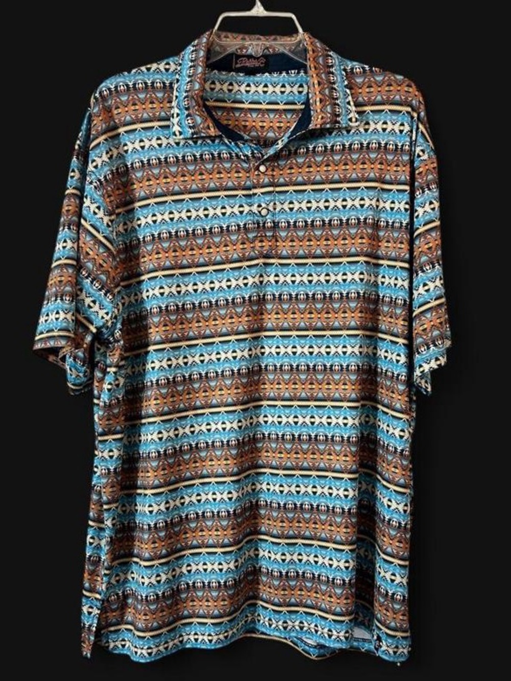 Rafter C Performance knit pro snap geometric Aztec western pattern polo